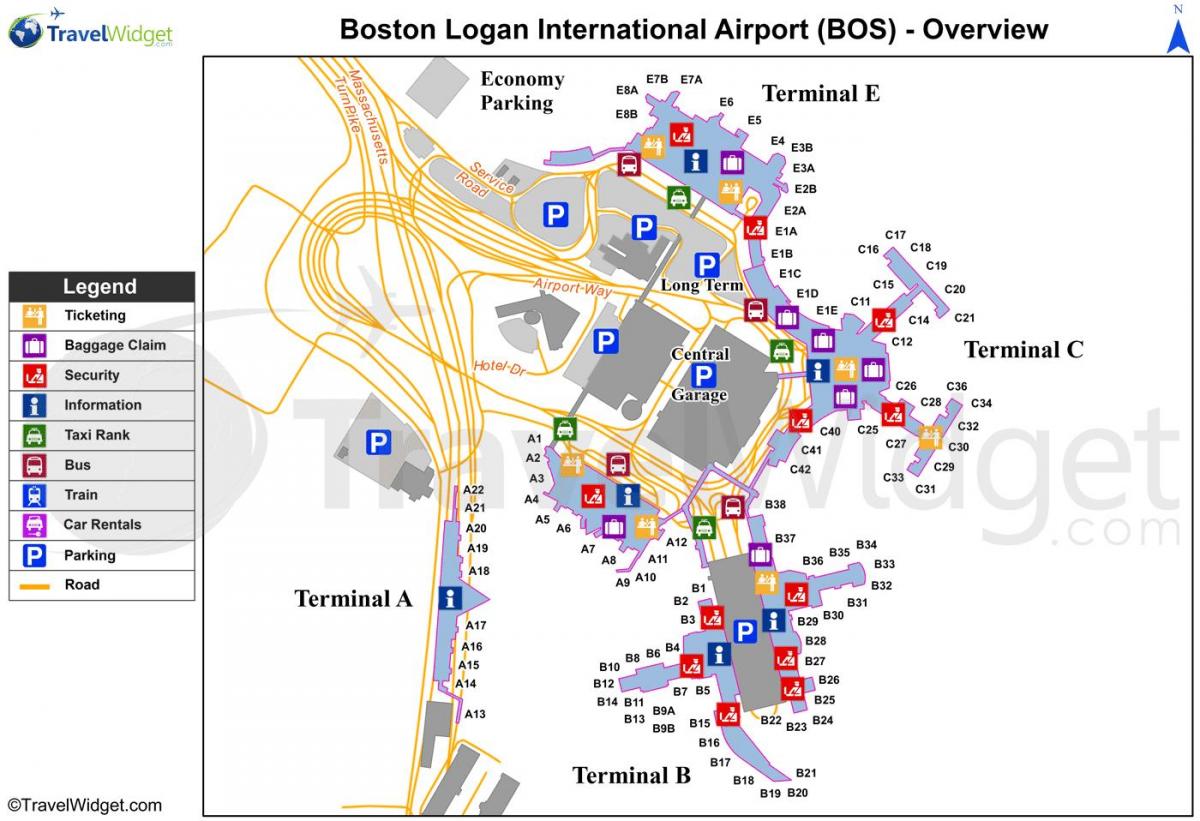 mapa ng Boston airport