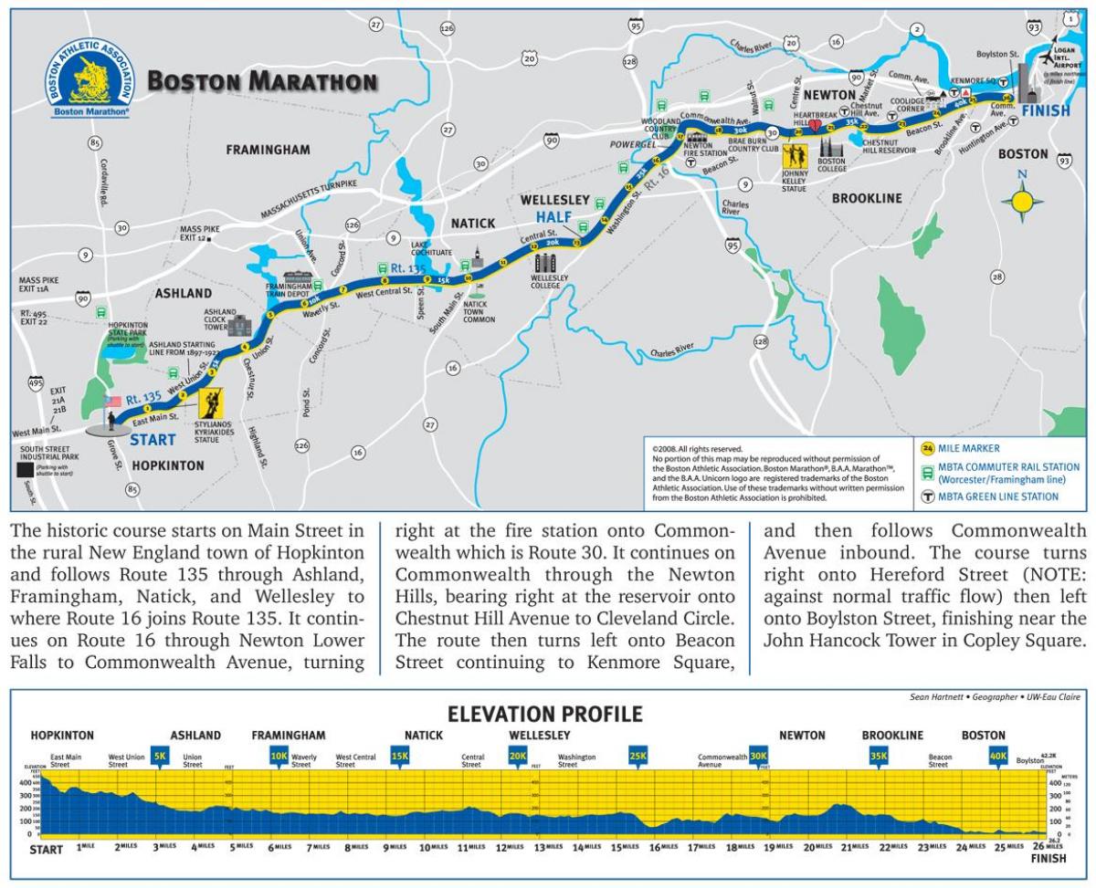 Boston marathon elevation mapa