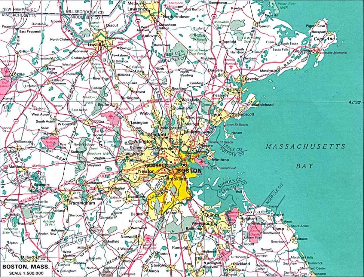 mapa ng greater Boston area