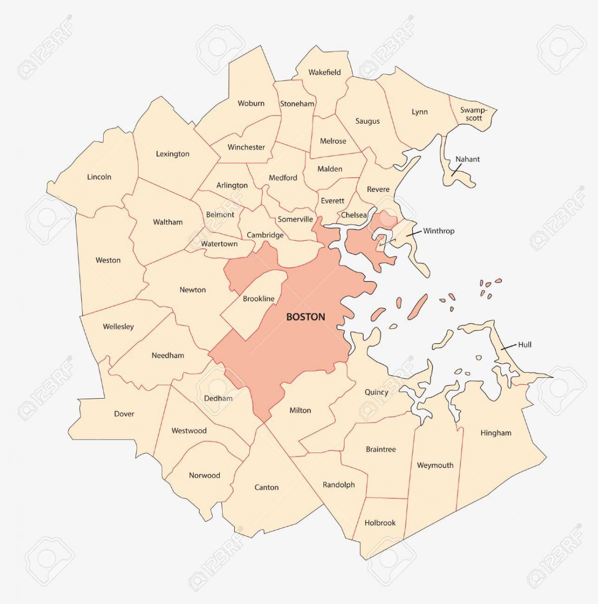 mapa Boston area