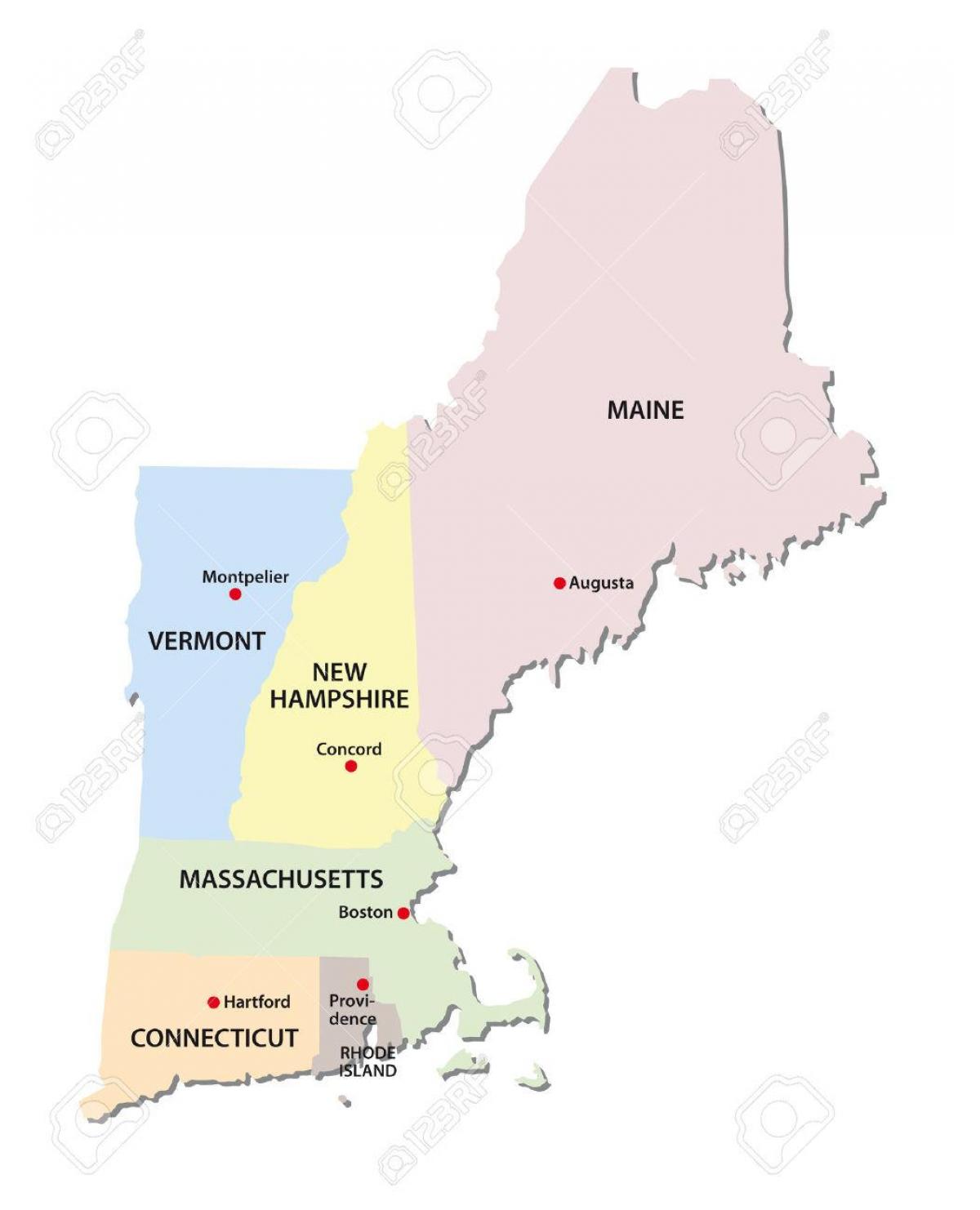 mapa ng New England unidos