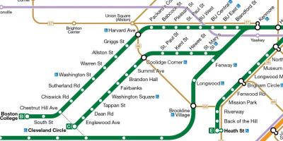 MBTA berdeng linya sa mapa